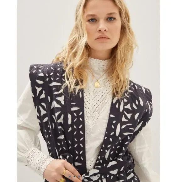 MANGO Embroidered Gilet Vest Womens S Lagenlook Handmade Layer Scandi Girl NEW - Picture 16 of 16